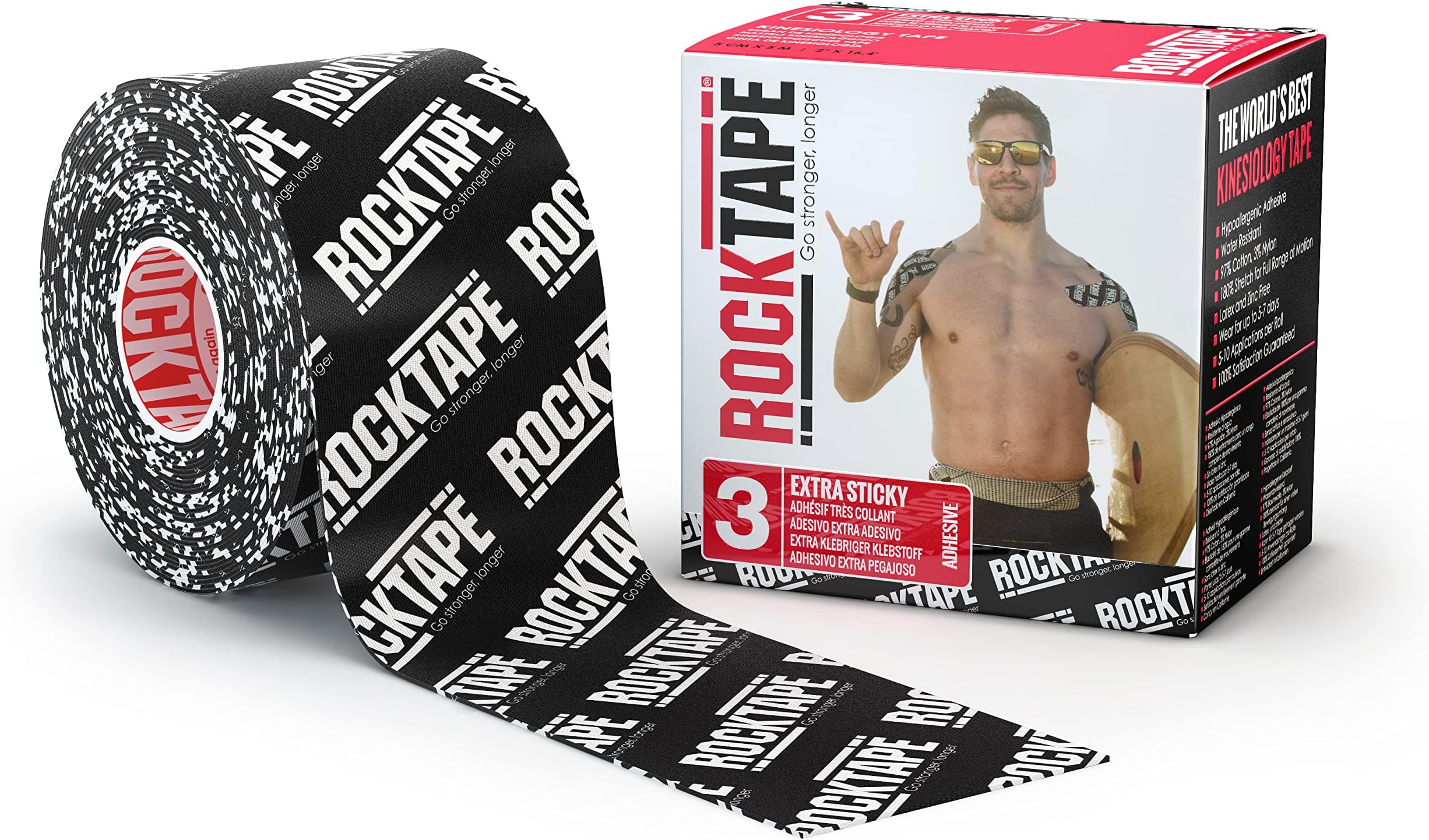 Unisex Rocktape 3 Extra Sticky RockTape H2O Black Logo Tape Small, H2o Black Logo, Uncut Roll - 5cm Wide UK