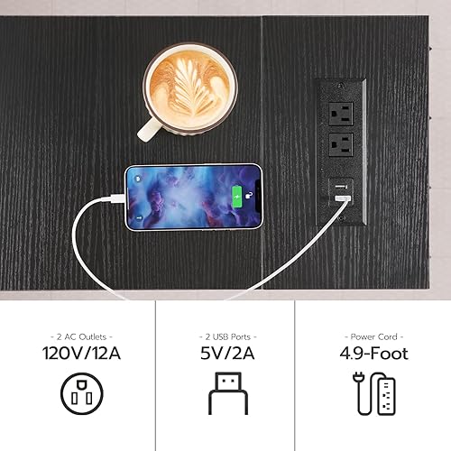 Miniatura 4 de HOOBRO Juego de 2 mesas auxiliares con estación de carga, mesita de noche estrecha con cajón, mesa auxiliar delgada con puertos USB, mesita de noche