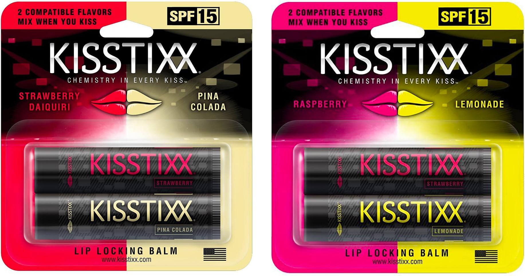Strawberry Daiquiri & Pina Colada + Raspberry & Lemonade SPF-15 Lip Balms (COMBO)