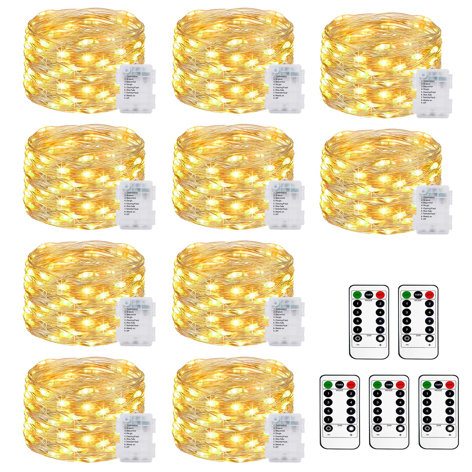 litogo 10 Stück 5M 50LED Lichterkette Batterie mit Timer und Fernbedienung 8 Modi Wasserdicht Warmweiß Lichterkette für Innen und Außen Weihnachten Garten Party Hochzeit Dekoration