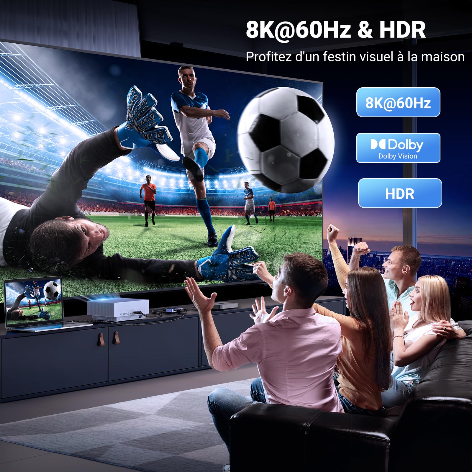 UGREEN Switch HDMI 2.1 8K 60Hz Commutateur 2.0 2 Entrées 1 Sortie 4K 120Hz 1080P HDR CEC 3D Dolby Atmos Compatible avec PC PS5 PS4 Slim Xbox One 360 Série X S Switch 2 TV Box Moniteur Projecteur