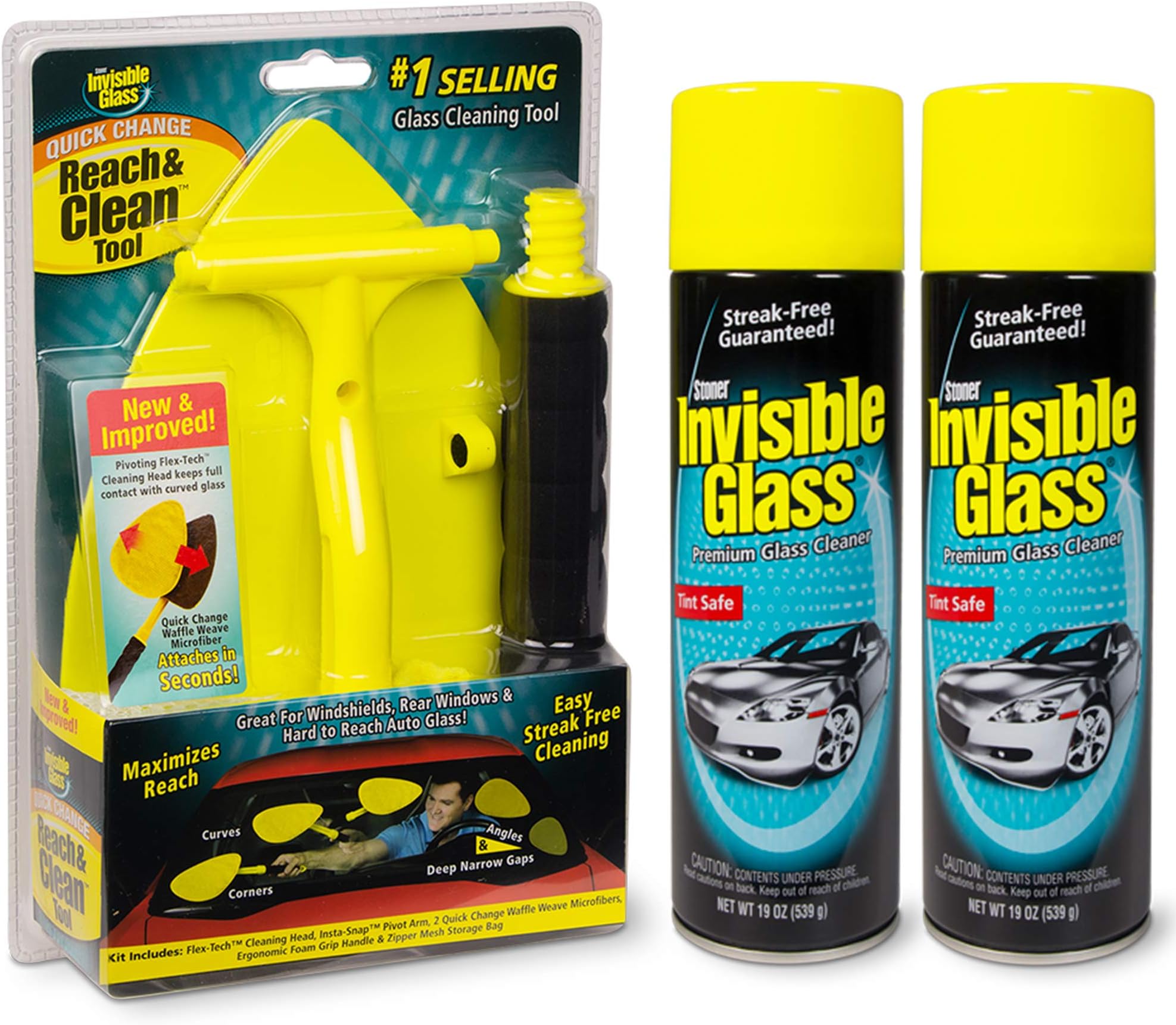 Invisible GlassStoner Car Care 1 Window and Windshield Kit Reach and Clean Tool (95160) with 2 Cleaner (91164), 38. Fluid_Ounces