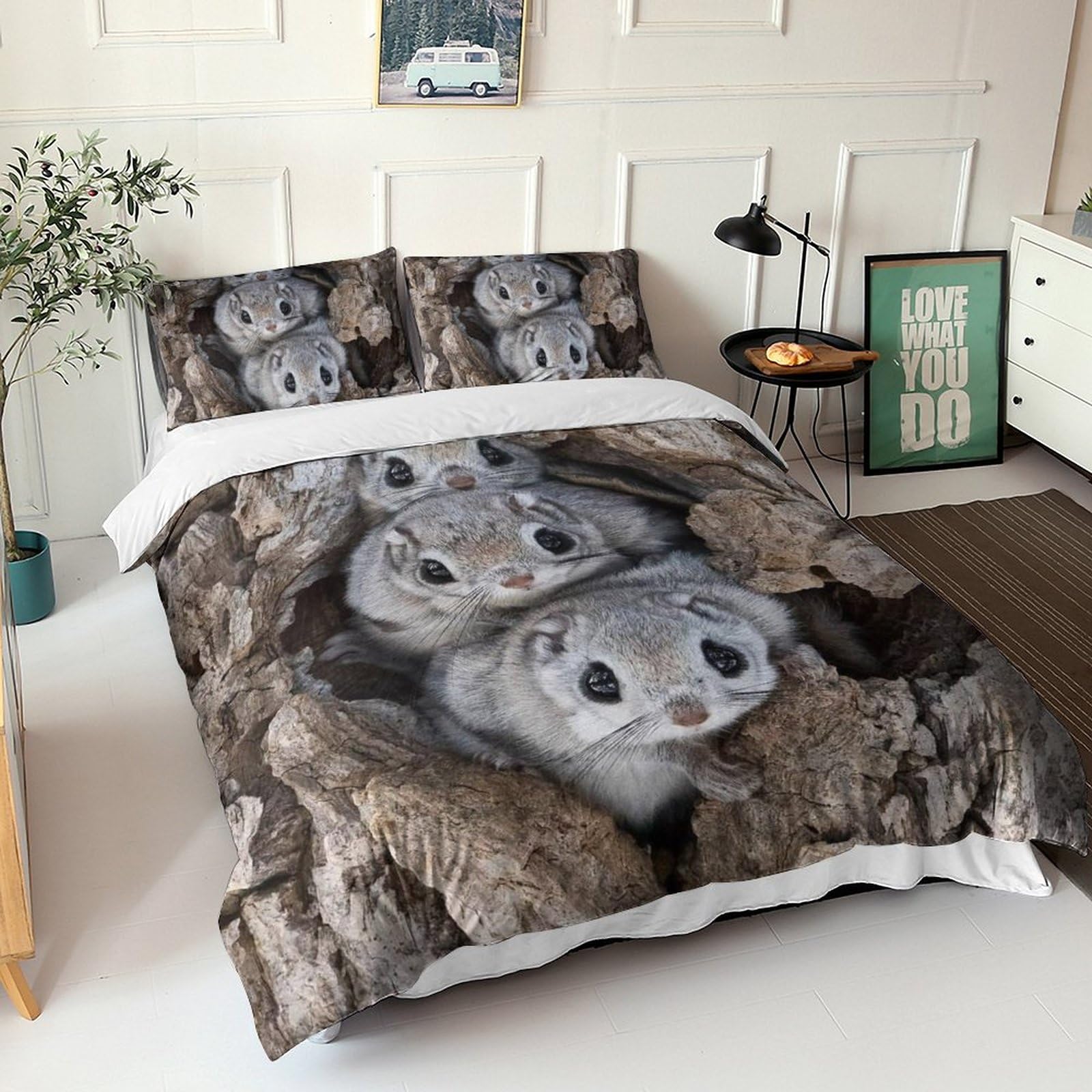 Gsfjf Dekbedovertrekken, 3D-print, dekbedovertrek voor jongens en meisjes, zachte microvezel beddengoed set met kussenslopen met ritssluiting, 3-delig, tweepersoons (200 x 200 cm