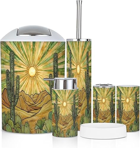 Miniatura 19 de Juego de accesorios de baño, 6 piezas vintage de mediados de siglo de los años 50, moderno y simétrico curvado, soporte para cepillos de dientes,