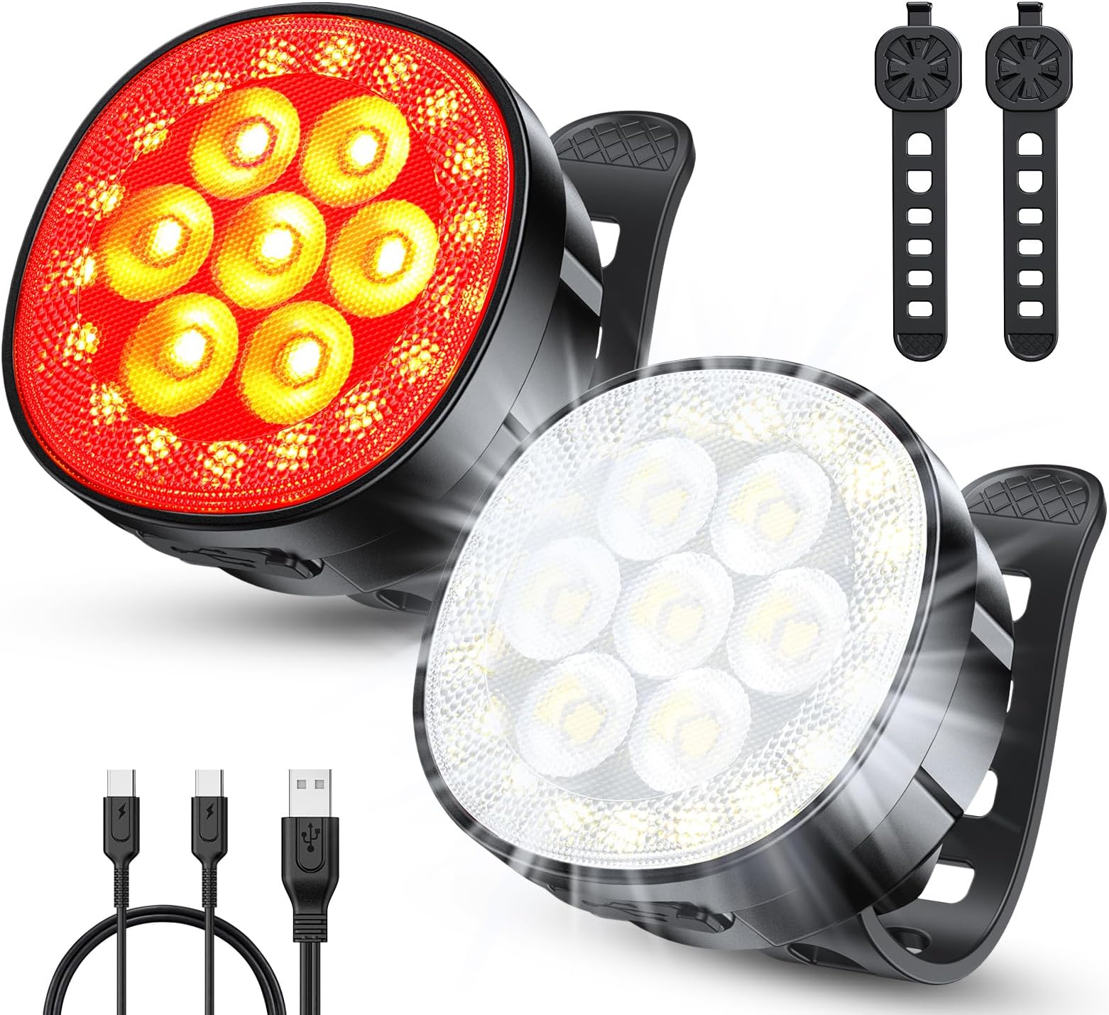 Kit Lampe Vélo Avant/arrière Babacom – 1300 Lumens, 8+6 Modes, USB-C Rechargeable, étanche IP65, Alu, Sangle Sans Outil
