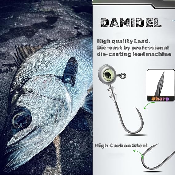 50Pcs/Box Swimbait Jig Heads Fishing Hooks with 3D Eye,4 Sizes(1/4oz.3/8oz,1/5oz. 1/8oz Mixed,Automatic stabilization Head Design/Luminous,Bass Freshwater&Saltwater