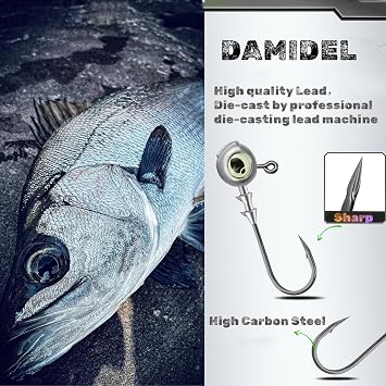 50Pcs/Box Swimbait Jig Heads Fishing Hooks with 3D Eye,4 Sizes(1/4oz.3/8oz,1/5oz. 1/8oz Mixed,Automatic stabilization Head Design/Luminous,Bass Freshwater&Saltwater