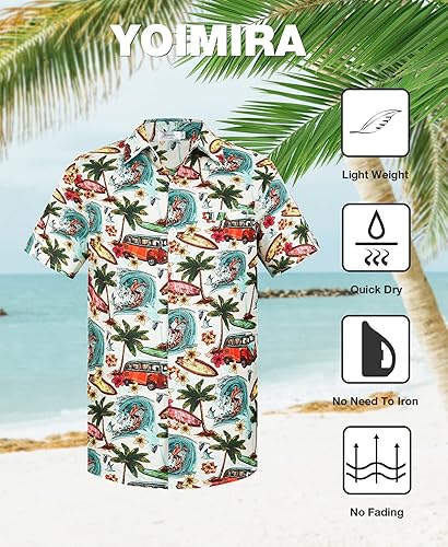 Vista 5 de Yoimira Camisas hawaianas para hombre, estampado casual de manga corta con botones, camisa floral Aloha para la playa