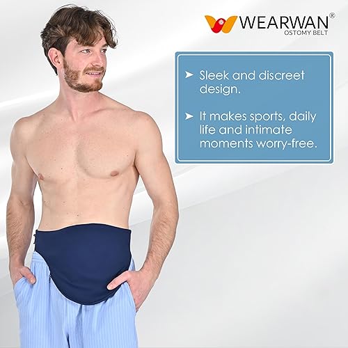 Miniatura 4 de Fundas para bolsas de ostomía, fundas para bolsas de colostomía para hombres y mujeres, suministros de ostomía, cinturón de ostomía azul oscuro (XL)