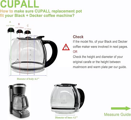 Miniatura 3 de CUPALL 12-CUP Coffee Pot Replacement Compatible with Black and Decker Coffee Maker carafe Black Handle