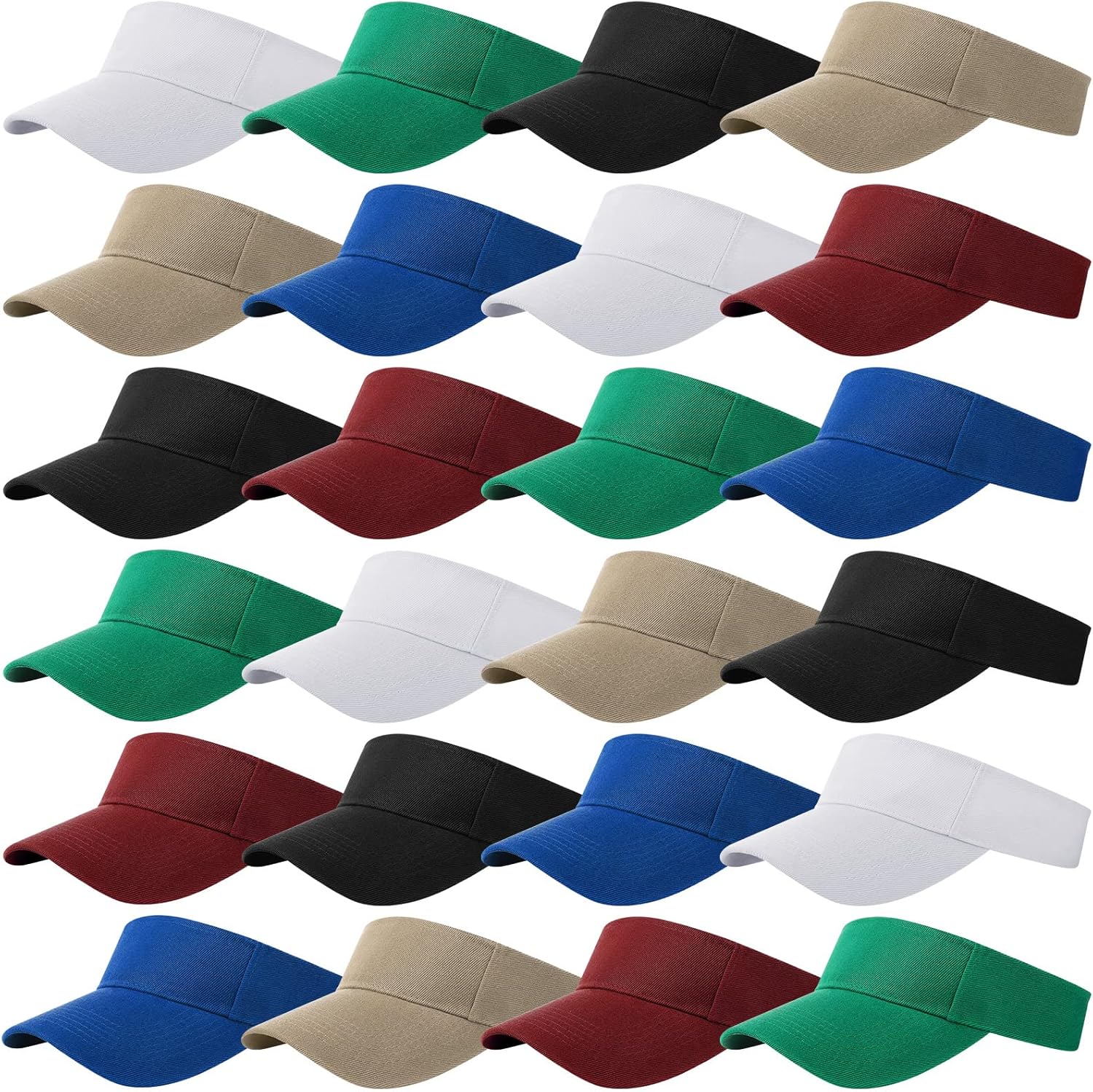 24 Pcs Sports Sun Visors Hats for Women Men Adjustable UV Protection Visor Hats Empty Top Cotton