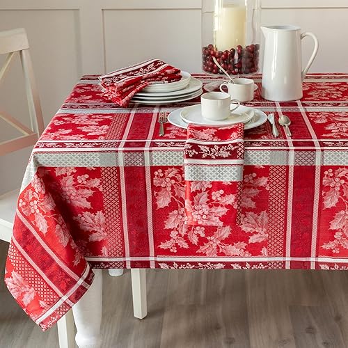 Miniatura 3 de Benson Mills Holiday Hollies - Mantel de tela jacquard teñida con hilo, para vacaciones, invierno y Navidad (60 x 120 pulgadas, rectangular, diseño