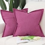 MADIZZ Set of 2 Polyester Linen Throw Pillow Covers with Broad Edge Soft Boho Decorative Pillow Cases for Sofa Bedroom Modern Pillow Shell 16x16 Inch Yellow