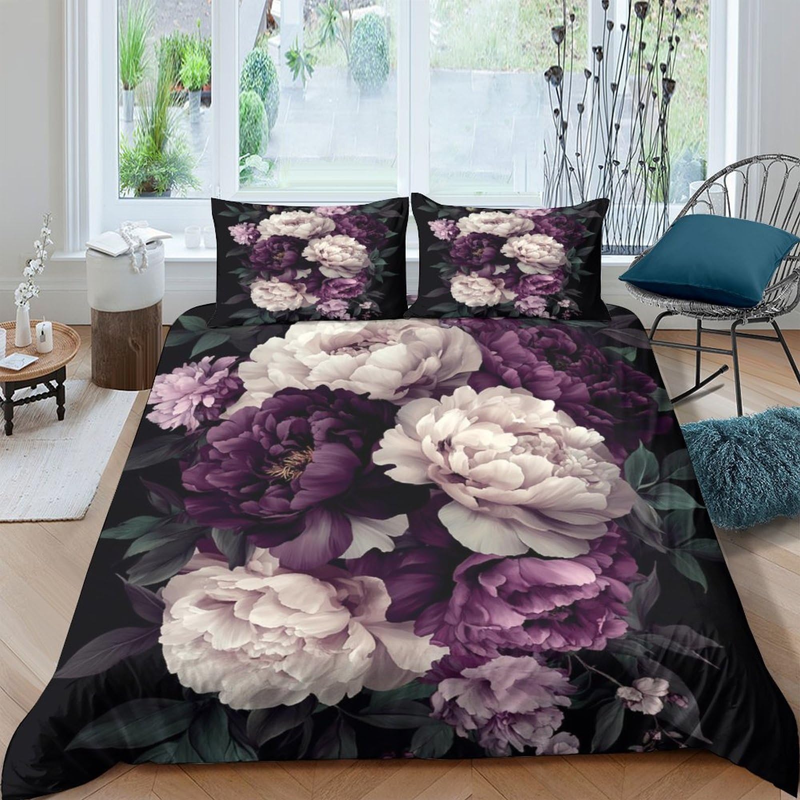 Ctjqhvkz Style-5 3D Printed Dark Peony Fitted Sheet Microfiber Soft Floral Violet Rose Mattress Cover For Bedroom Guest Room Decor Single（135X200cm）