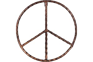 12" Rustic Hippie Plaque - Embossed Metal Peace Sign Wall Decor With Rustic Copper Finish
