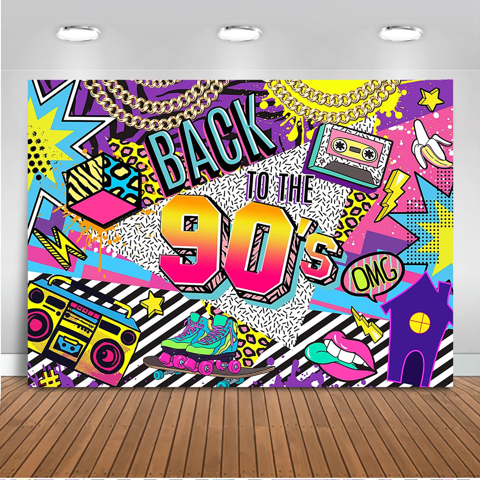 Mocsicka Back to The 90's Backdro 90s Theme Birthday Party Decorations Background House Party The 90's Hip Hop Sign Party Decorations 80's Party Supplies (7x5ft)