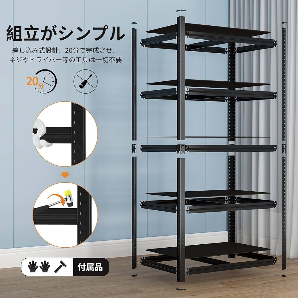 ◆新品◆5段ステンレス.メタルラック黒◆幅90cm奥行40cm高さ180cm◆ Amazon|スチールラック 5段 幅90*奥行40*高さ180cm メタル