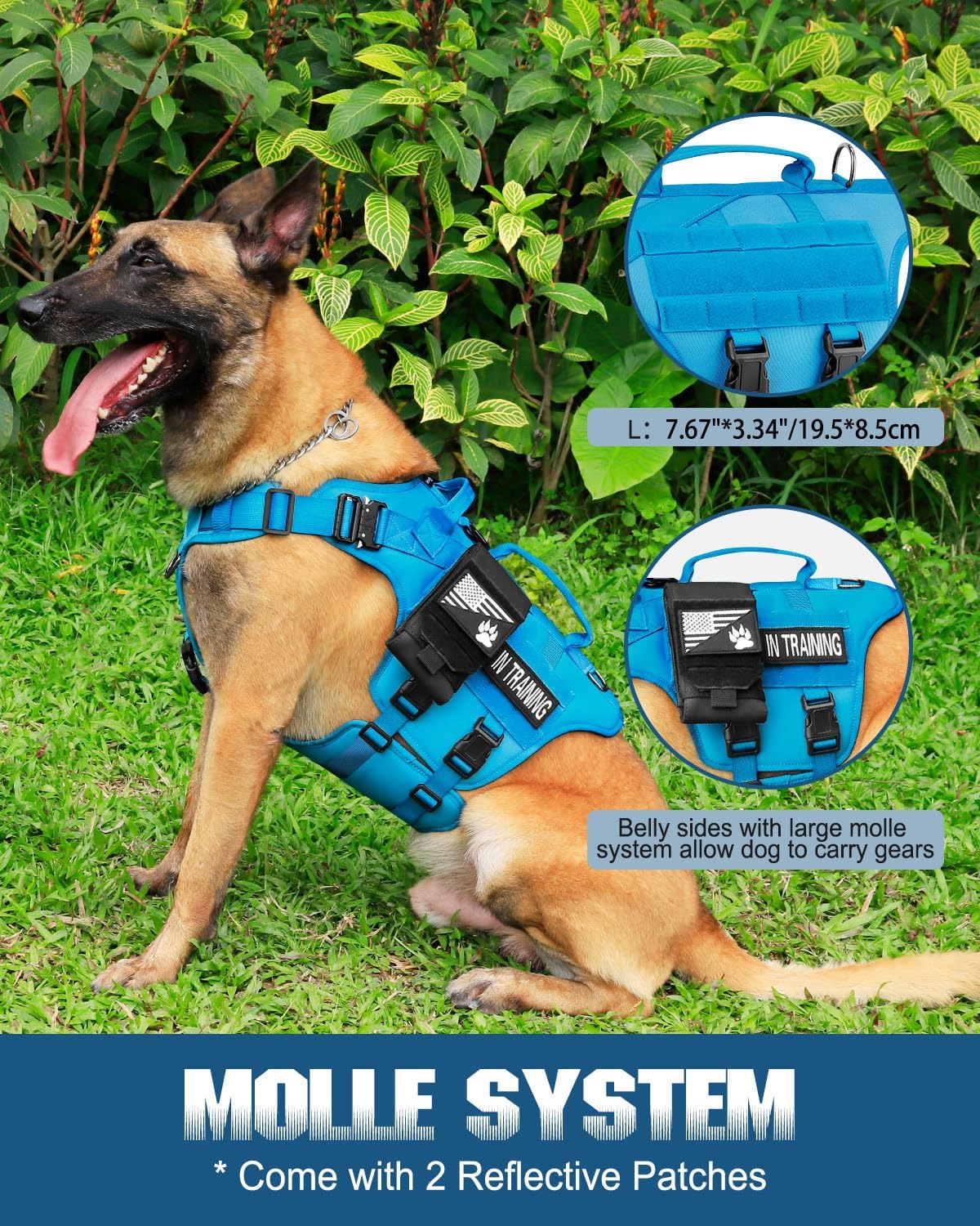PETNANNY Tactical Dog Harness - No-Pull Service Vest for Large Breeds, with Hook & Loop Patch Panel & MOLLE System | Padded Handle for Walking, Hiking & Training (Blue,L)