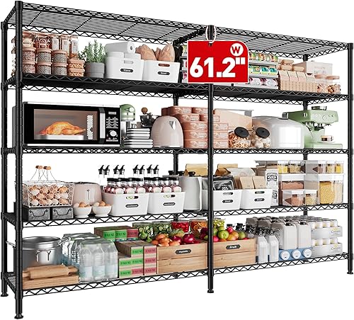 Miniatura 1 de REIBII Estantes de almacenamiento de 61.2 pulgadas de ancho, 1500 libras, estantería de metal de 5 niveles para estantes de almacenamiento, estantes