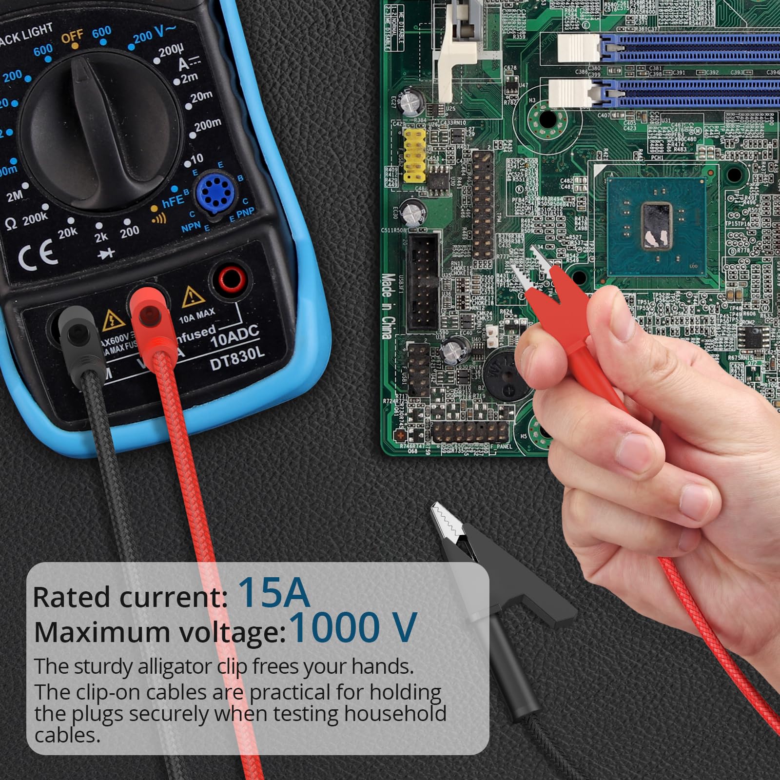 YACSEJAO 4mm Banana Plug To Alligator Clip Test Cables - 1M/3.3FT, 15A 1000V, Flexible For Multimeter & Electrical Testing