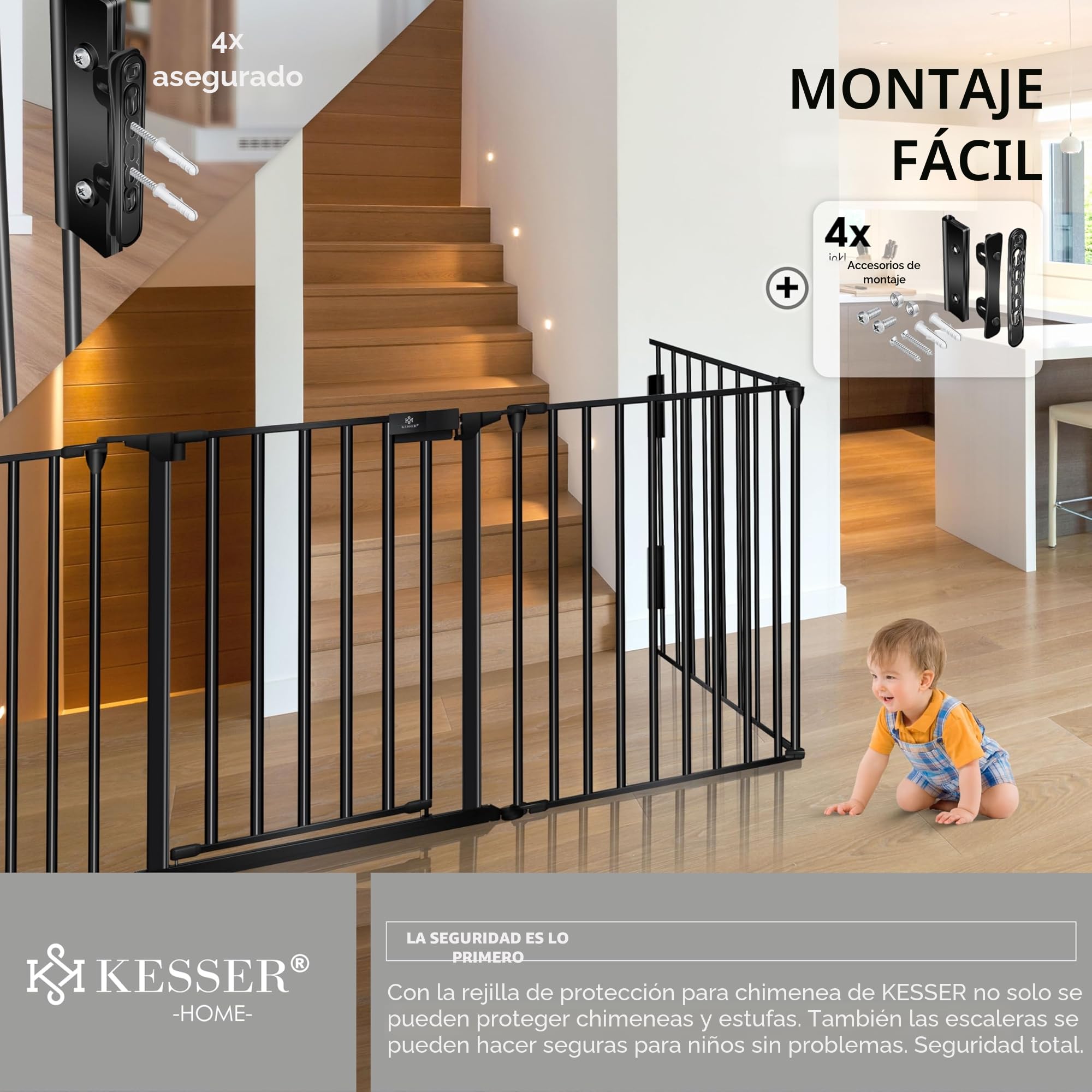 KESSER® Rejilla Protectora para Chimenea con Puerta de Metal, Rejilla de protección para el Horno, Parque Parque de Seguridad, Rejilla de Seguridad para niños, 305cm