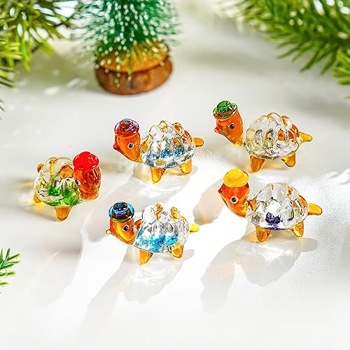Miniatura 3 de H&D HYALINE & DORA Juego de 5 mini figuras de cristal de tortuga marina soplada a mano coleccionables de animales marinos de cristal para amantes de