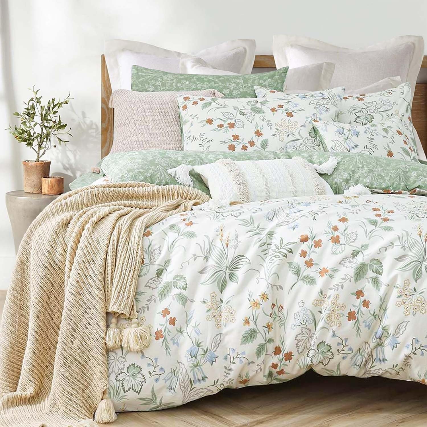 Funda Nordica Cama 90 Infantil Estampado Floral Menudo Ropa de Cama Estilo Bosque Microfibra Suave y Cómoda con Cremallera Funda Edredon 150x200-2 Fundas Almohada 50x75 QD620