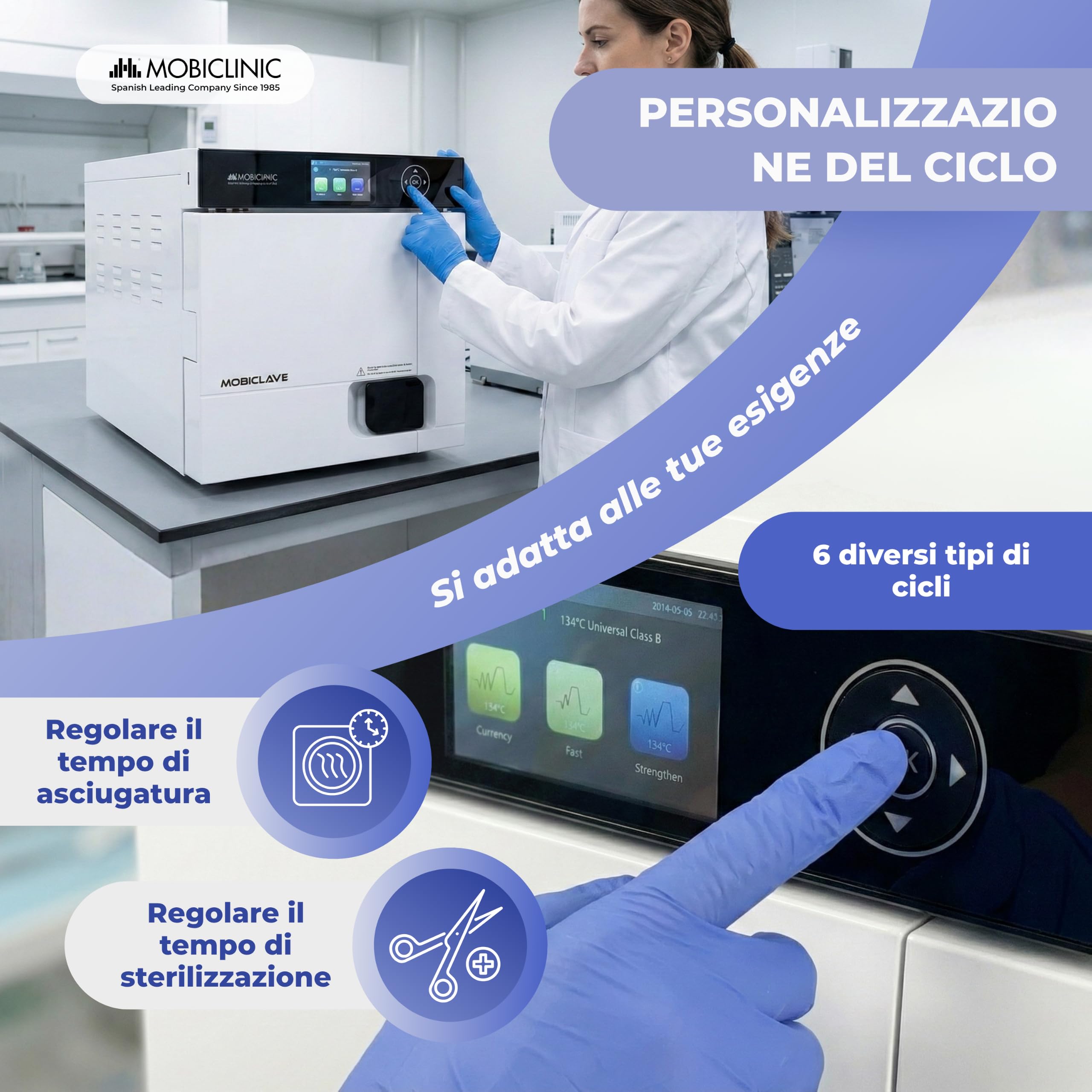 Mobiclinic®, Autoclave Professionale, Sterilizzatore Autoclave a Vapore 17L, Disinfettante 99% con Copertura 360°, 6 Cicli + Personalizzabile, Stampante, USB, SD, Cliniche e Laboratori, MobiClave Plus