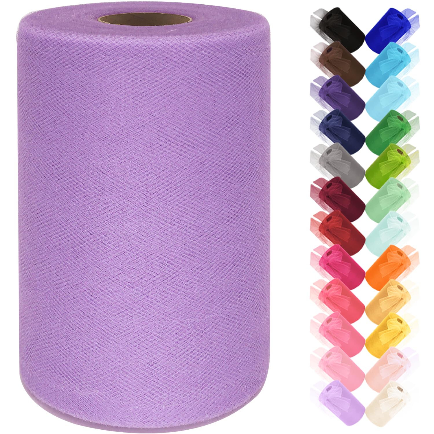 Tulle Fabric Roll 6 Inch by 100 Yards (300 ft) Tulle Ribbon Sheer Mesh Netting for DIY Tutu Skirt Gift Wrapping Wedding Baby Shower Birthday Halloween Party Decorations Crafts, 34 Colors (Lavender)