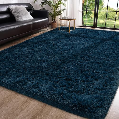 Miniatura 52 de Toneed Alfombra mullida para dormitorio, sala de estar, 5 x 8 pies, alfombra peluda negra, súper suave, moderna, alfombra de felpa mullida para Negro