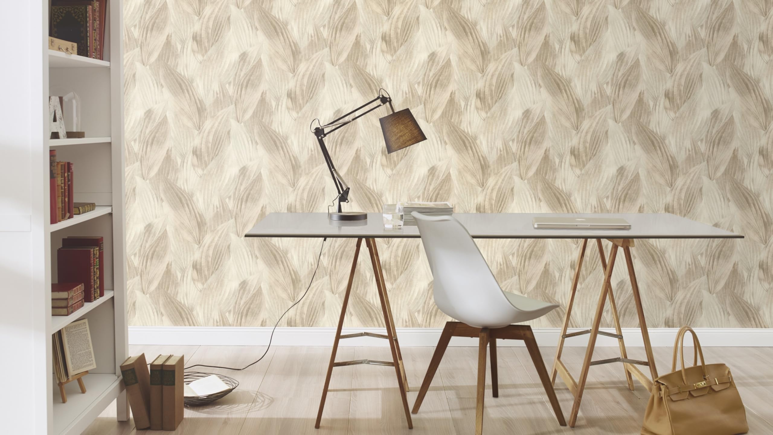 Rasch Carta da parati in tessuto non tessuto con motivo di foglie 'Back To Nature', moderna carta da parati in vinile, motivo foglie beige, per un'atmosfera esotica, robusta e lavabile, 10,05 m x 0,53