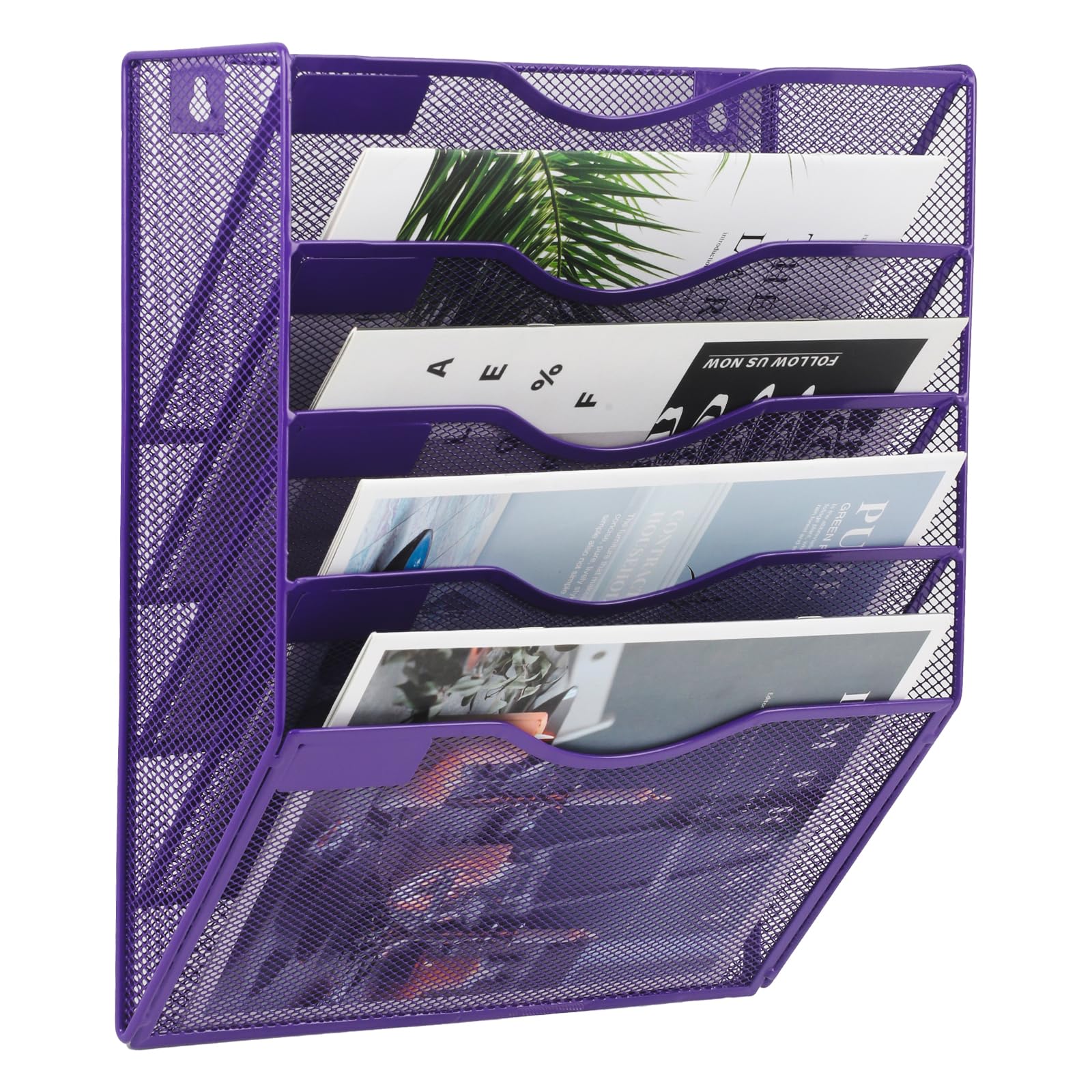 EASEPRES 5 Pocket Mesh Hanging Wall File Organizer, Wall Mounted Mail Paper Document Folder Holder, Clipboard Storage Organization Magazine Rack with