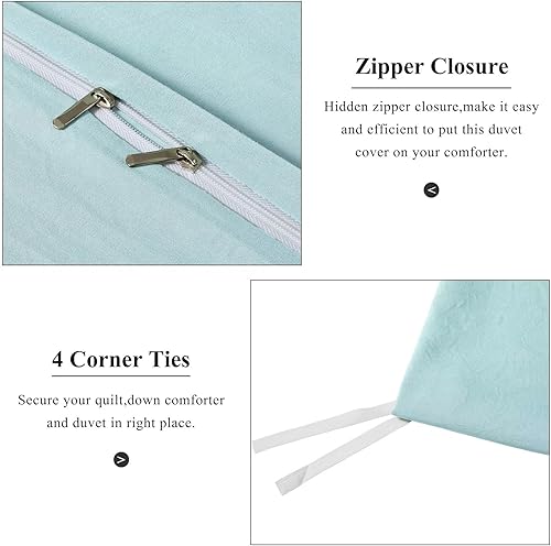 Miniatura 7 de VClife Juego de funda de edredón azul aguamarina, tamaño Queen, de microfibra lavada suave, refrescante, transpirable, simple, color liso, funda de