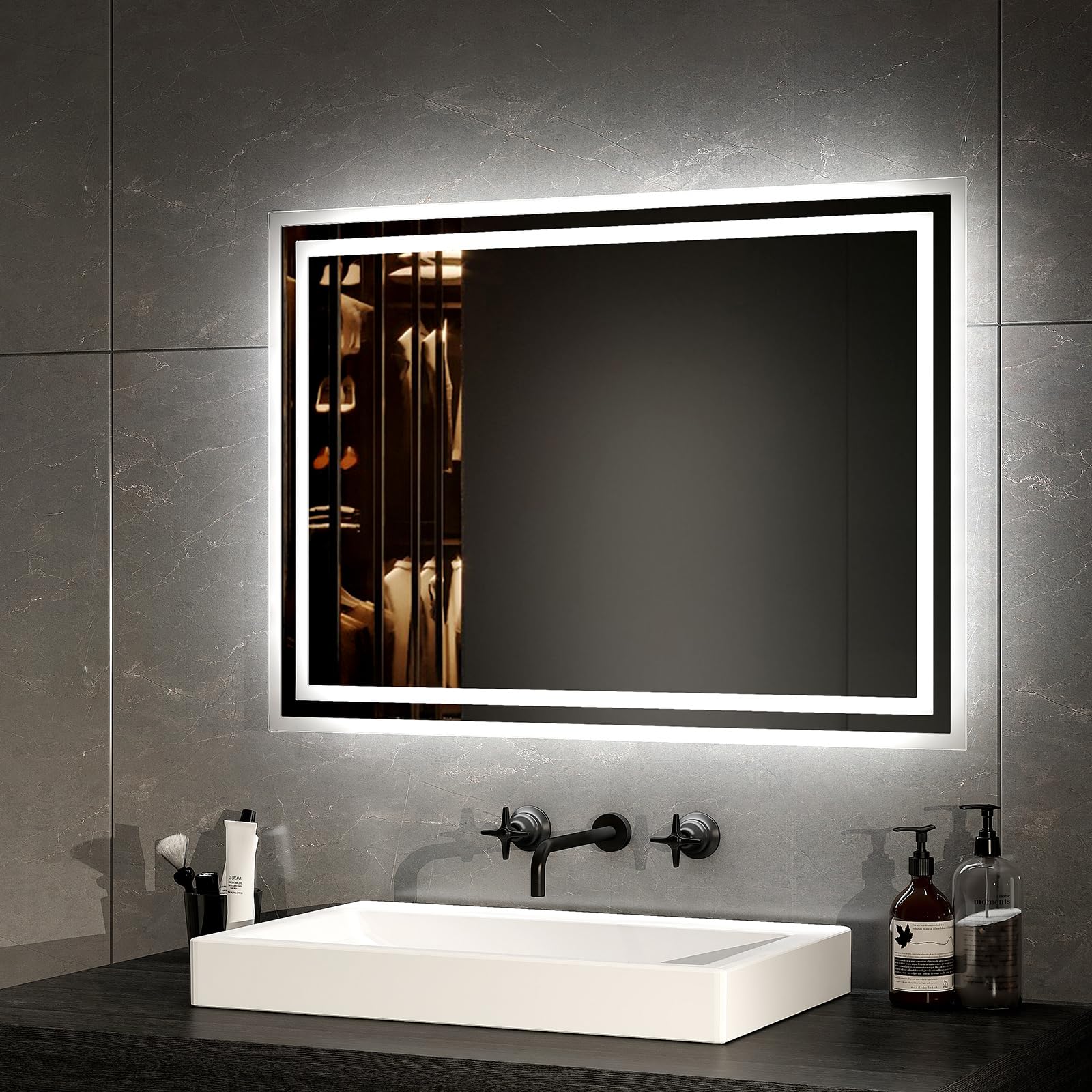EMKE LED Badspiegel mit Beleuchtung 70x50cm, Anti-Beschlag-Funktion