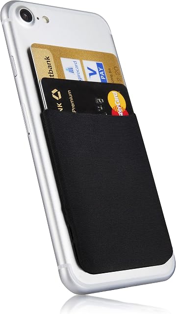 MyGadget Phone Credit Card Holder Pocket - RFID Blocking Stick On Wallet - Self Adhesive Microfiber Sticker Universal for Smartphone & Cases in Black