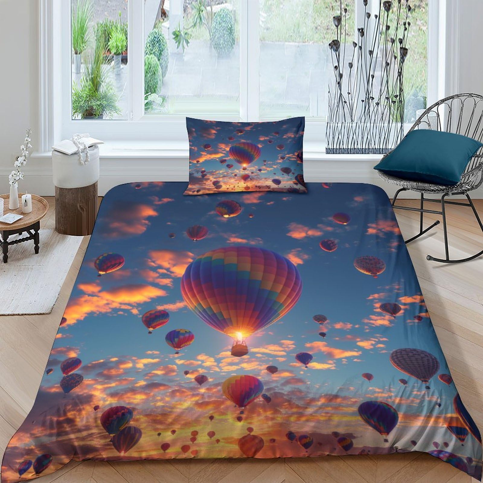 Housse de couette montgolfière 135x200 parure de lit enfant microfibre