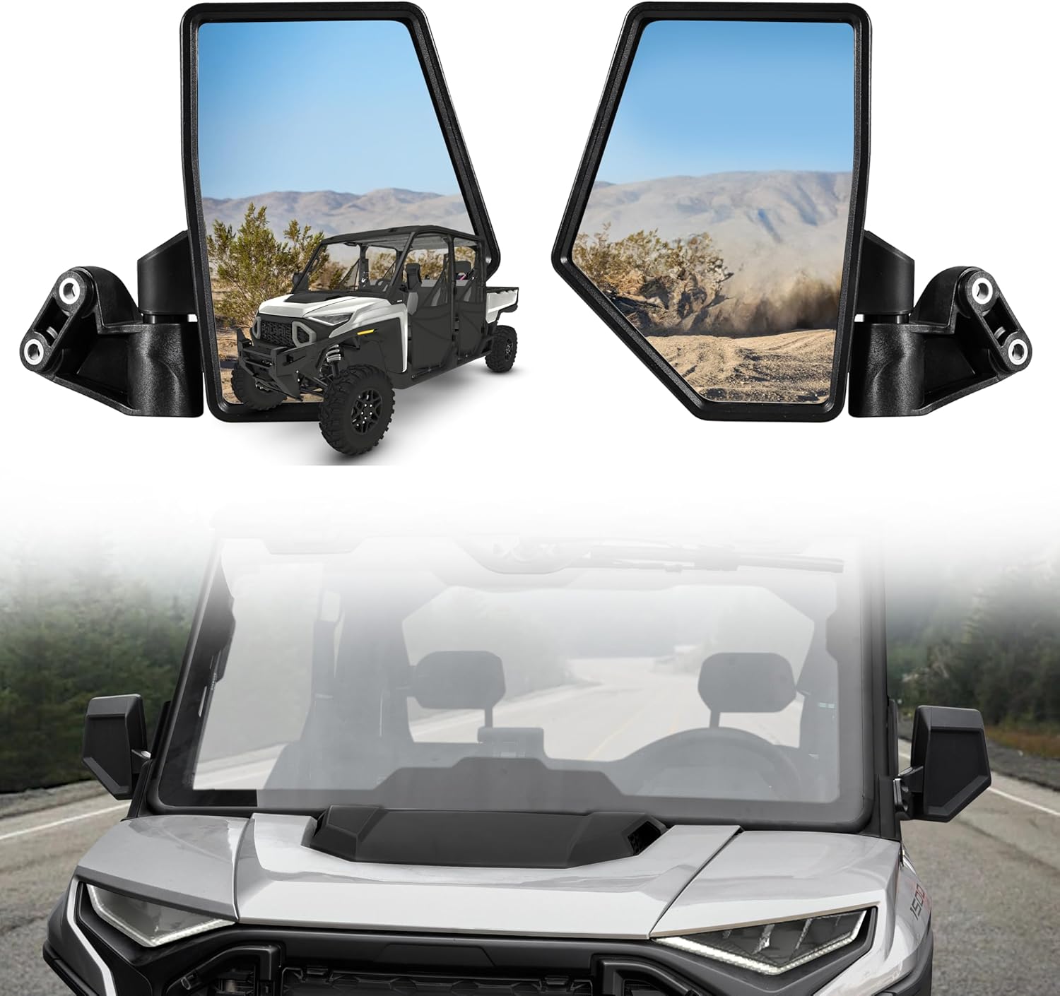 Wide Side Mirrors Mounted on A-Pillar for Ranger XD 1500 2024, Adjustable Folding Rearview Mirrors ROPS-Mounted Mirror for Polaris Ranger XD 1500/Crew 2024 Accessories, 2PCS, Replace# 2889099