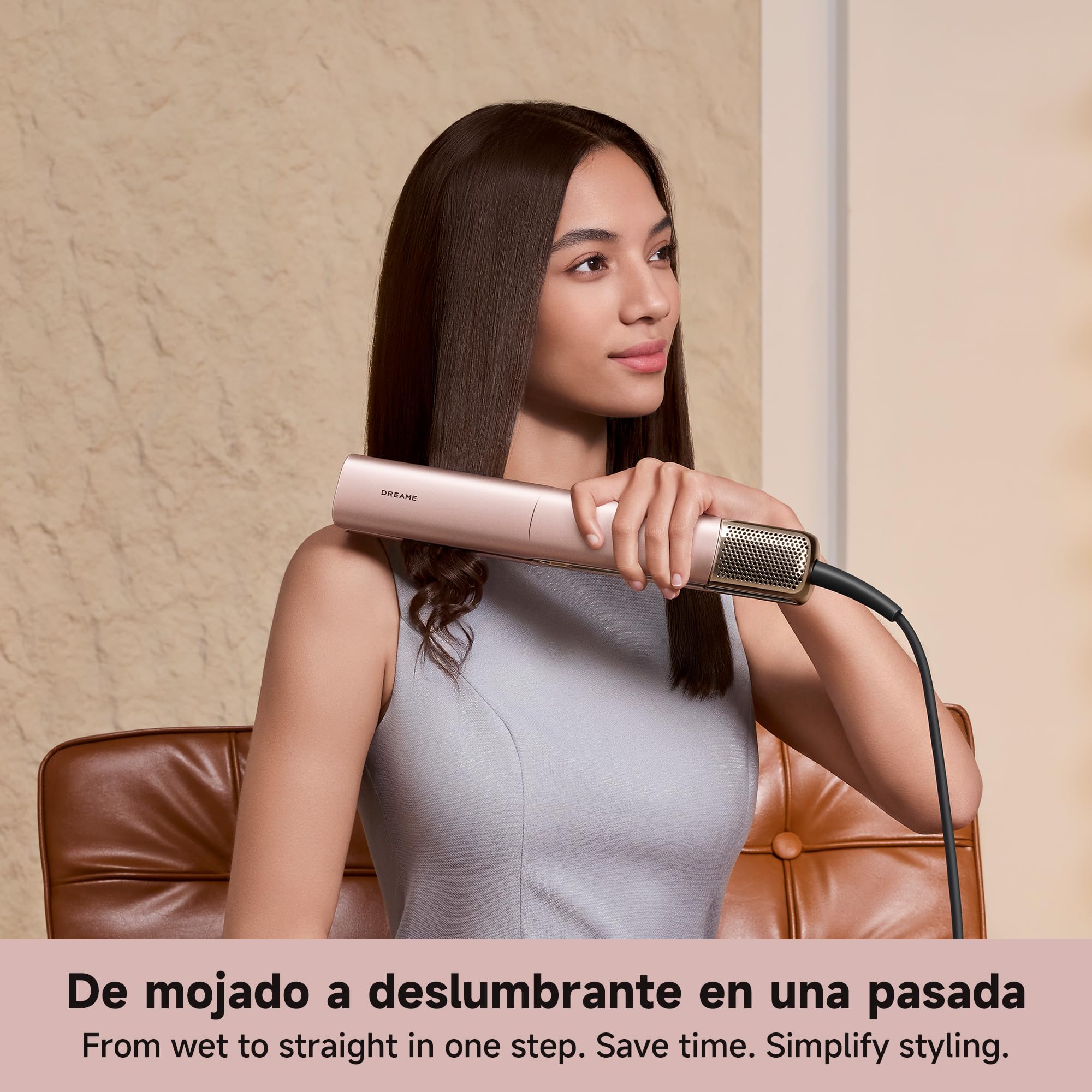 DREAME Aero Straight Pro Plancha Secador 2 en 1, Canal de Doble Flujo de Aire, Styling AI, Alisado Wet-to-Dry, Modo Cuidado Raíces 57°C, Triple Protección Cabello, Motor 110.000RPM, Pantalla Smart