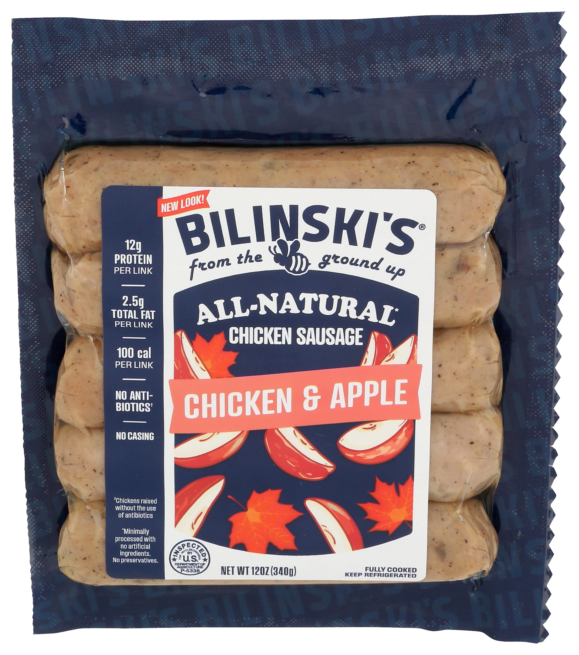 Bilinski, Apple, Ginger & Chardonnay Chicken Sausage, 12 Ounce