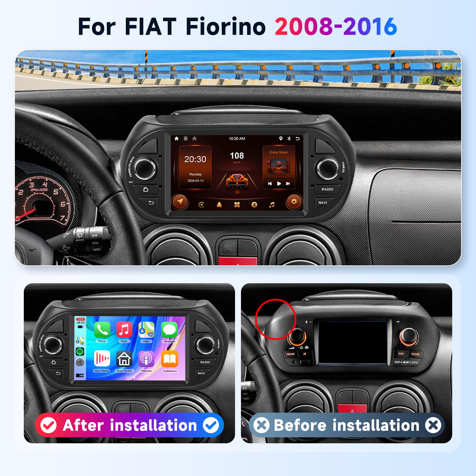 2GB+64GB Android Radio para FIAT Fiorino/Qubo/Citroen Nemo/Peugeot Bipper con Carplay Android Auto, Hodozzy Radio Coche con Pantalla Táctil de 7 Pulgadas con GPS WiFi Bluetooth DSP FM/RDS con Cámara