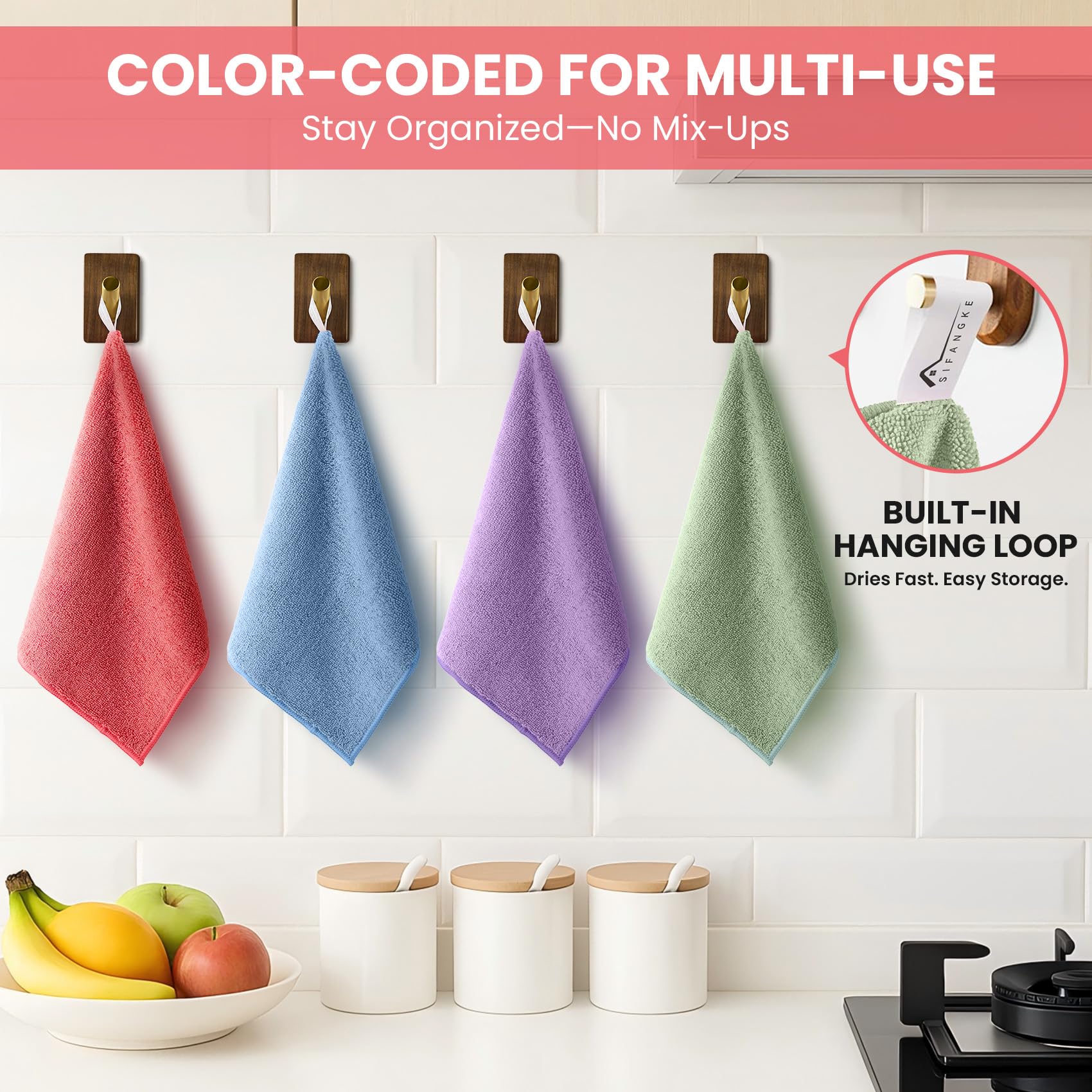 SIFANGKE Microfiber Cleaning Cloth, 12 Pack Assorted Color Cleaning Rags for Housekeeping, Colorful Reusable Microfiber Towels for Car, Kitchen, Bathroom and Household Cleaning Supplies, 11.8"X11.8" in use