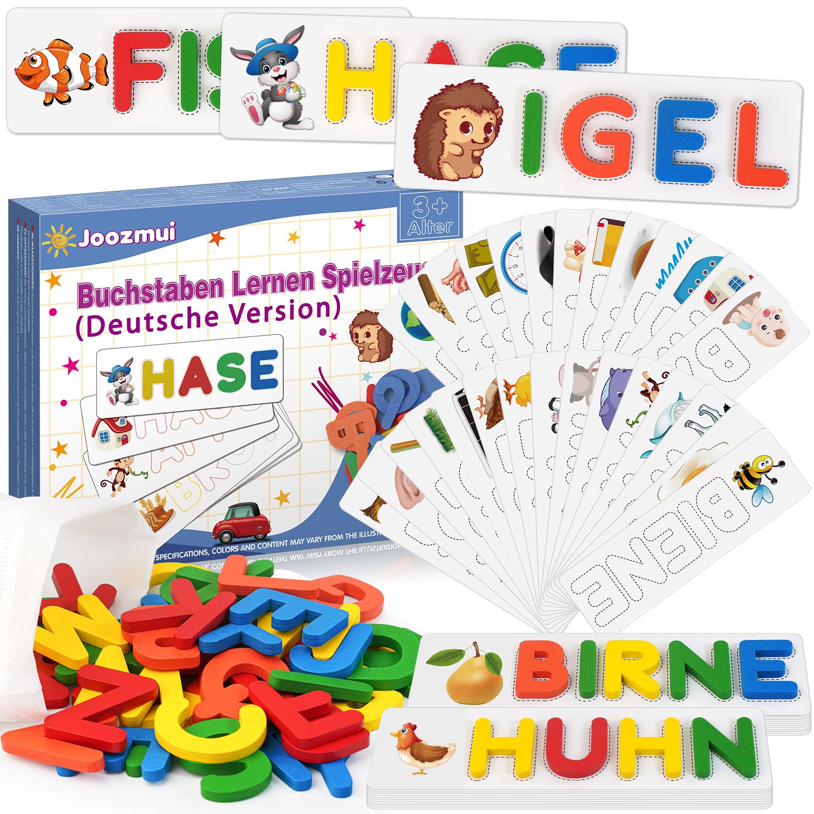 Joozmui Spielzeug ab 3 4 5 6 7 8 Jahre Mädchen, Buchstaben Lernen Lernspiele ab 3-8 Jahre Kinderspielzeug ab 3-8 Jahre Steckpuzzle Holz Montessori Spielzeug ab 3-8 Jahre Junge Einschulung Geschenk
