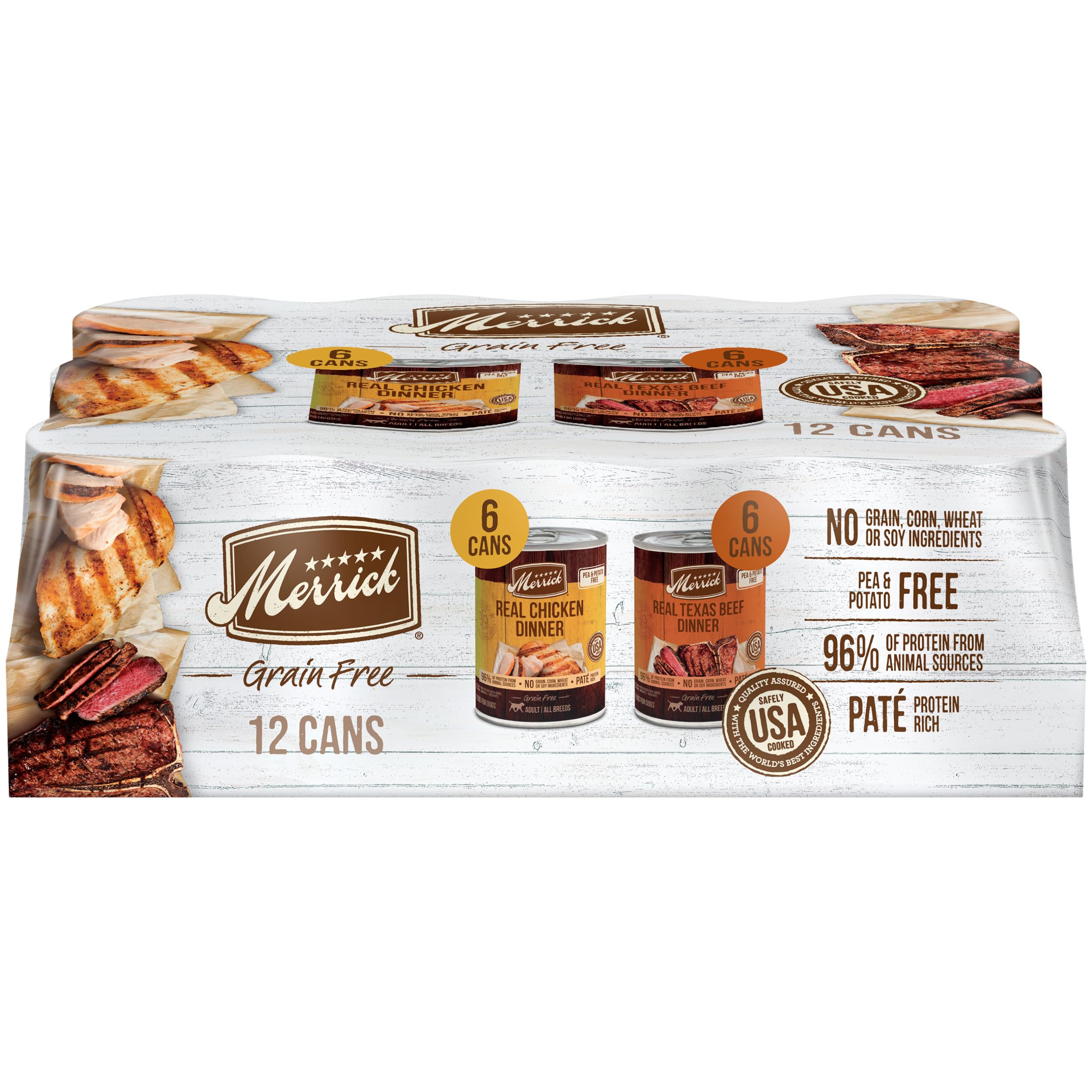 Merrick Grain Free Premium and Natural Canned Dog Food, Soft and Healthy, Real Beef and Chicken Variety Pack - (Pack of 1) 9.5 lb. Cans