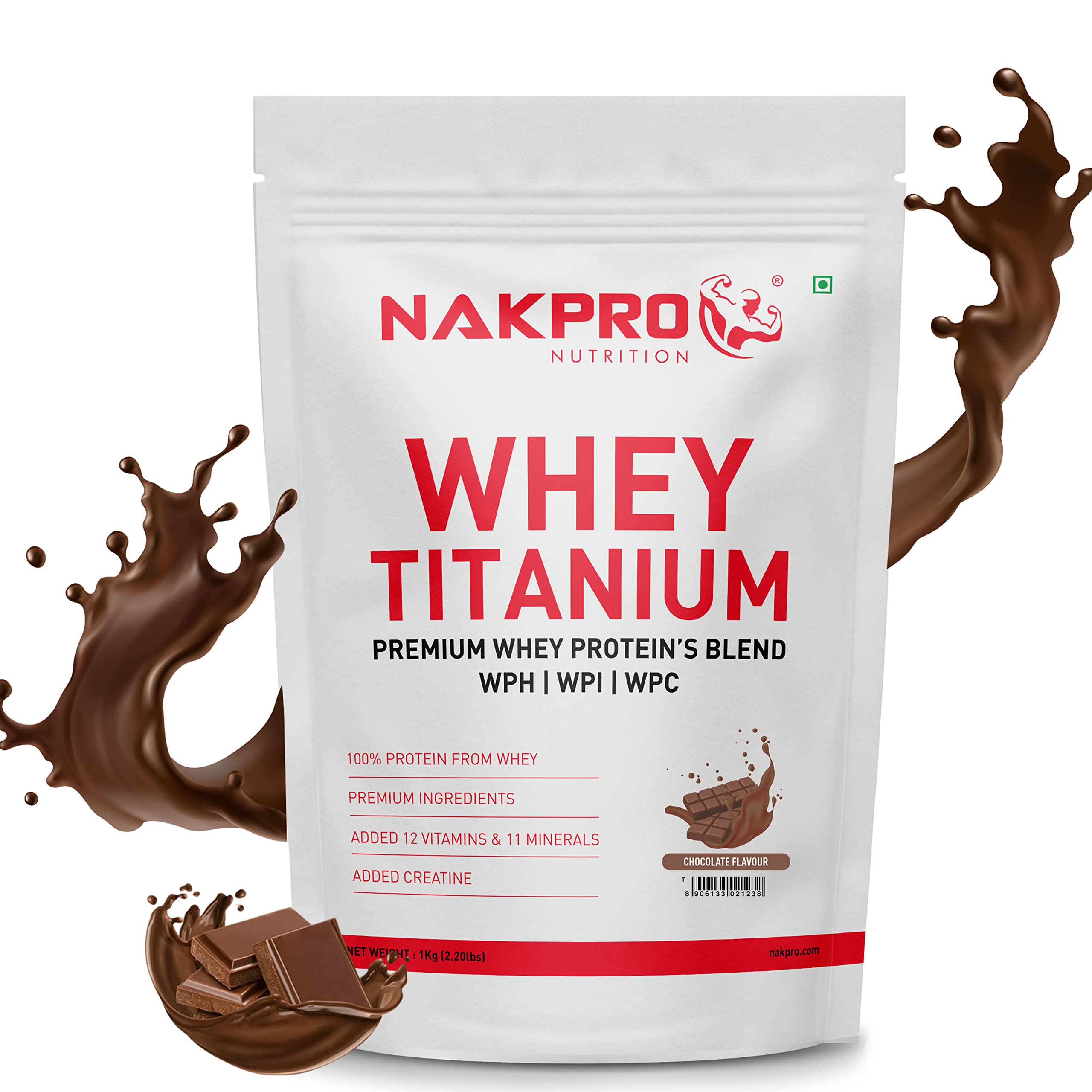 NAKPRO Titanium Tri Blend Whey Protein Hydrolyzed, Whey Protein Isolate & Whey Protein Concentrate | 24.04g Protein, 5.29g BCAA | Added Vitamins, Minerals & Creatine (1 Kg, Chocolate)-image-14