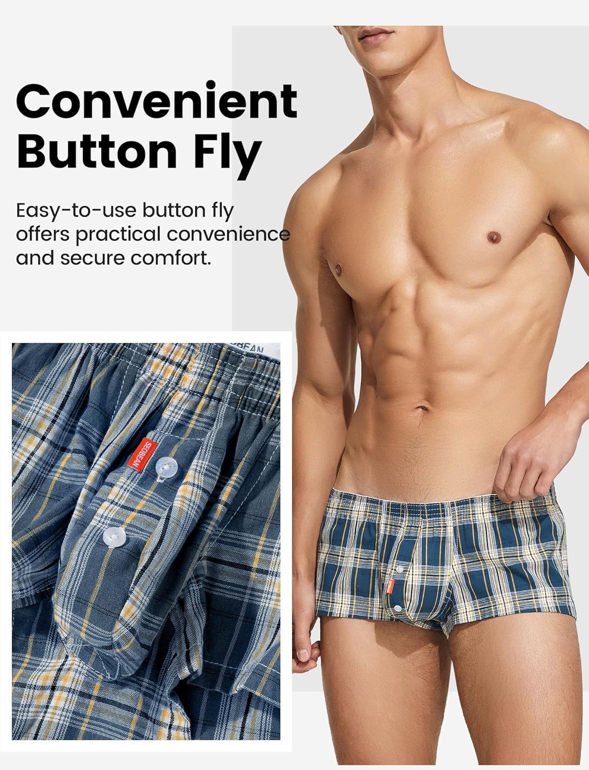 SEAUR Men's Sexy Low Rise Boxer Shorts Cotton Plaid Stripe Underwear Pouch Trunks Briefs Comfortable Pajamas Lounge Bottom - Image 3