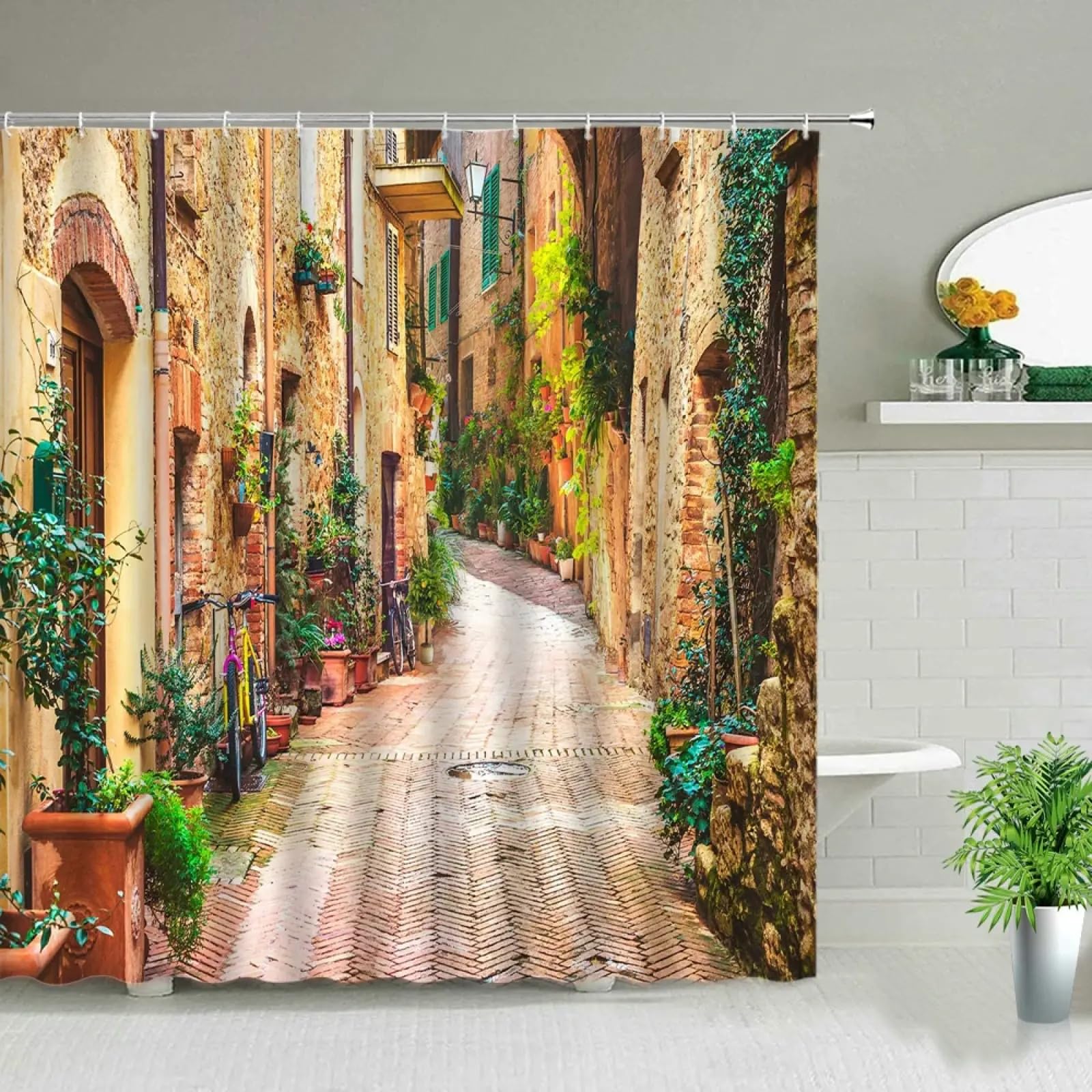 Rideau de douche 3D paysage de rue pour s'évader dans sa salle de bain