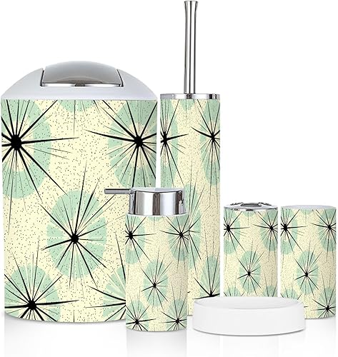 Miniatura 22 de Bathroom Accessory Set 6 Piece Mid Century Vintage 1950s Modern Retro Geometric Lattice Star Trash can, Toothbrush Holder, Soap Dispenser, Soap