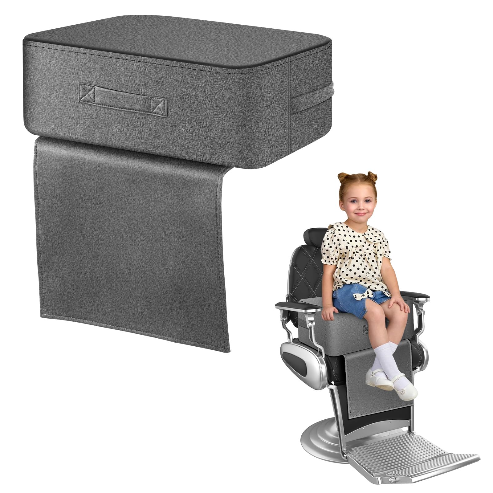 TOTIDYH Salon Booster Seat for Kids Hair Cutting, 18 x 13 x 6.7in Oversize Children Salon Chair Cushion for Hair Stylist, Barber Booster Seat Leather