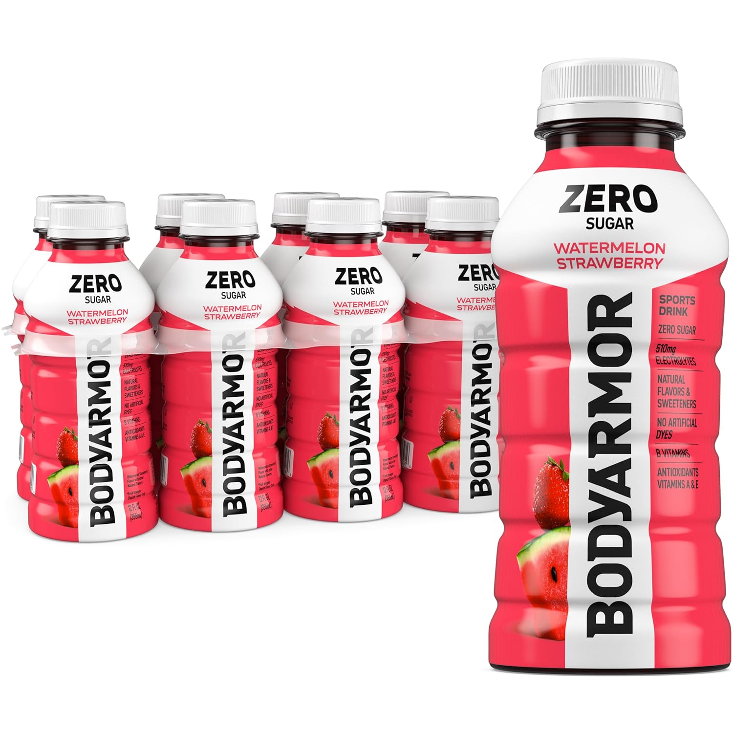 BODYARMOR ZERO Sugar Watermelon Strawberry, Sugar Free Sports Drink, 12 fl oz, 8 Pack