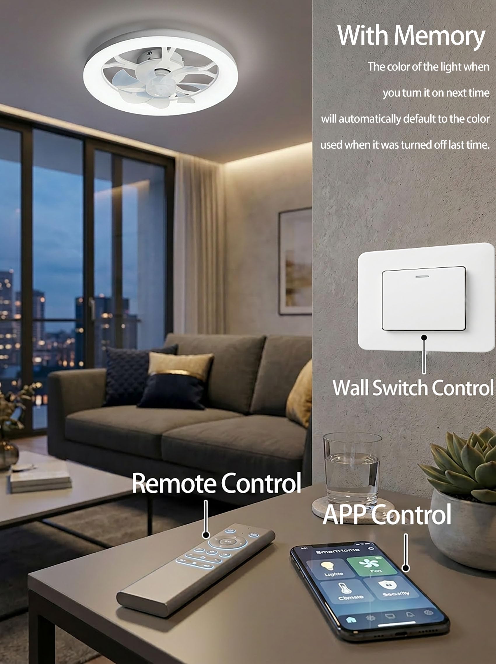 LED-Deckenventilator mit Beleuchtung Ø45cm 3 Farbtemperaturen 6 Geschwindigkeiten Fernbedienung dimmbar